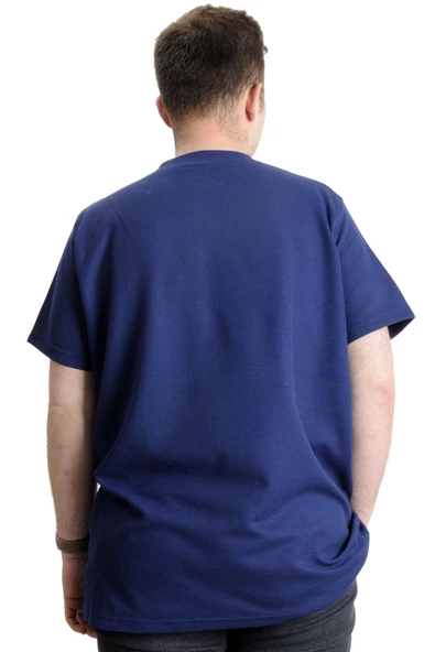 Mode XL Büyük Beden Erkek T-shirt Bisiklet Yaka WAFFLE 20033 İndigo - 4