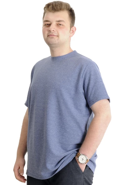 Mode XL Büyük Beden Erkek T-shirt Bisiklet Yaka WAFFLE 20033 Koyu Mavi - 3