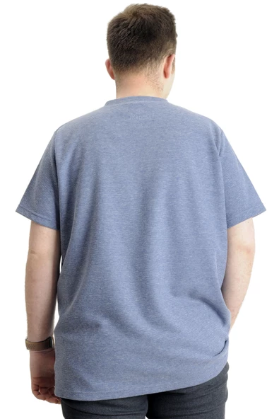 Mode XL Büyük Beden Erkek T-shirt Bisiklet Yaka WAFFLE 20033 Koyu Mavi - 4