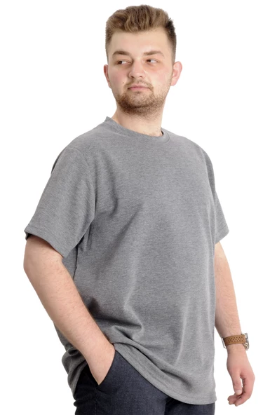 Mode XL Büyük Beden Erkek T-shirt Bisiklet Yaka INTERLOK 23162 Grimelanj - 2