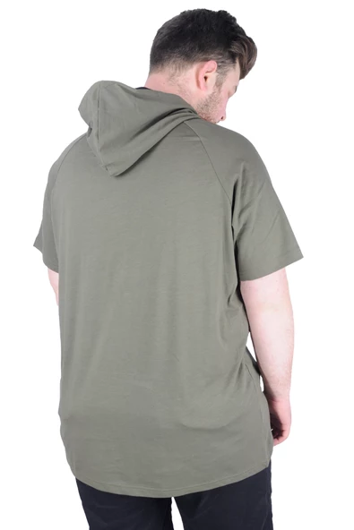 Mode XL Büyük Beden Tshirt Kapşonlu DBCA 22119 Haki - Resim 3