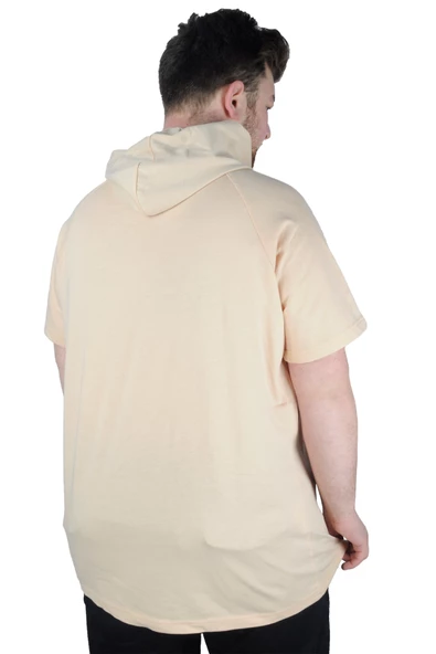 Mode XL Büyük Beden Tshirt Kapşonlu DBCA 22119 Bej - Resim 6