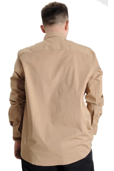 Mode XL Büyük Beden Erkek Klasik Gömlek Likralı 20351 Kahverengi - 4