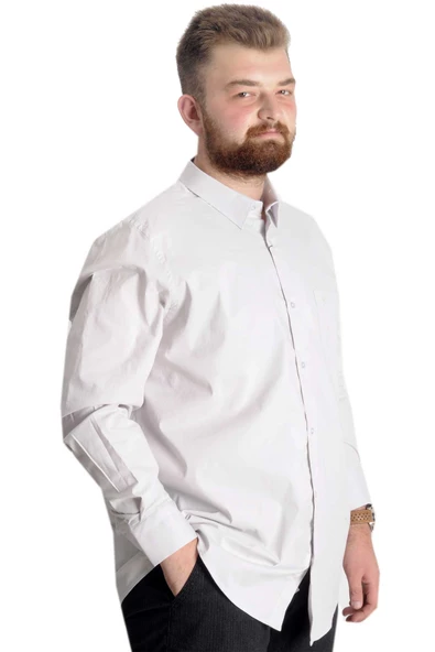 Mode XL Büyük Beden  Gömlek Ukol Cep Lycra Poplin 20350 Gri - 3