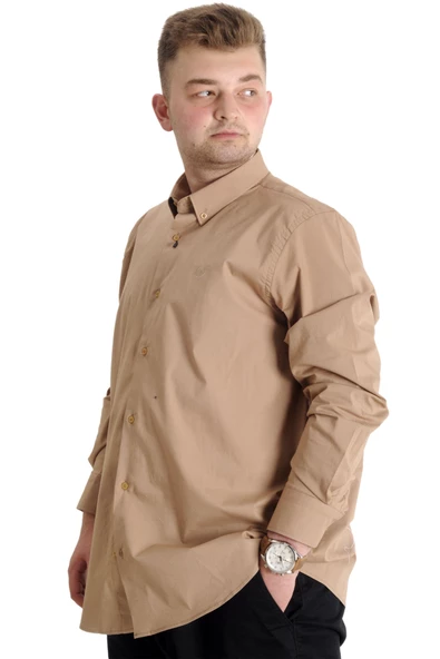 Mode XL Büyük Beden Erkek Klasik Gömlek Likralı 20351 Kahverengi - 2