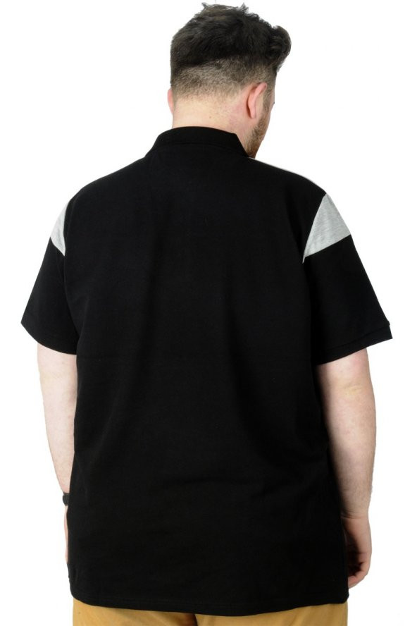 Mode XL Büyük Beden T-Shirt Polo Double Color 22337 Siyah - Resim 3