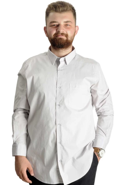 Mode XL Büyük Beden  Gömlek Ukol Cep Lycra Poplin 20350 Gri - 1