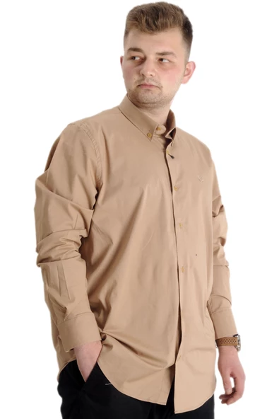 Mode XL Büyük Beden Erkek Klasik Gömlek Likralı 20351 Kahverengi - 3