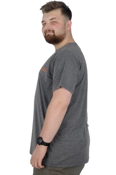 Mode XL Büyük Beden T-Shirt Bisiklet Yaka Human 22168 Antramelanj - Resim 2