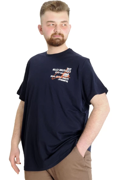 Mode XL Büyük Beden Erkek T-shirt CULTURE 23146 Lacivert - Resim 2
