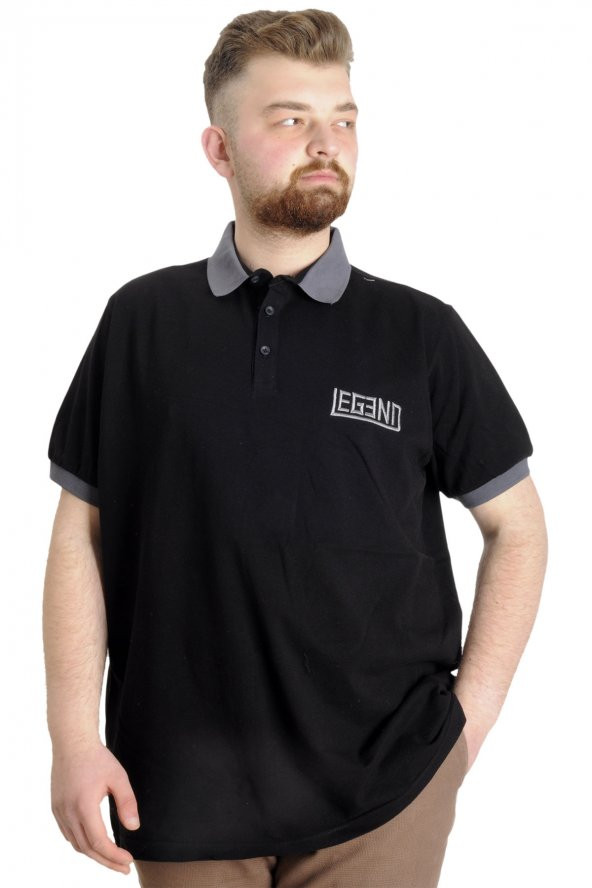 Mode XL Büyük Beden Erkek T-shirt Polo LEGEND 23347 Siyah