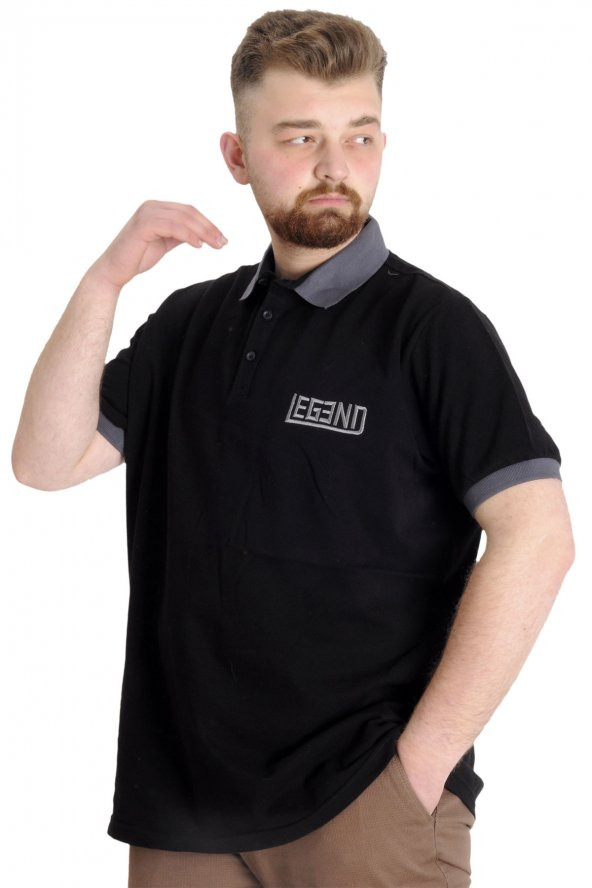 Mode XL Büyük Beden Erkek T-shirt Polo LEGEND 23347 Siyah - 2