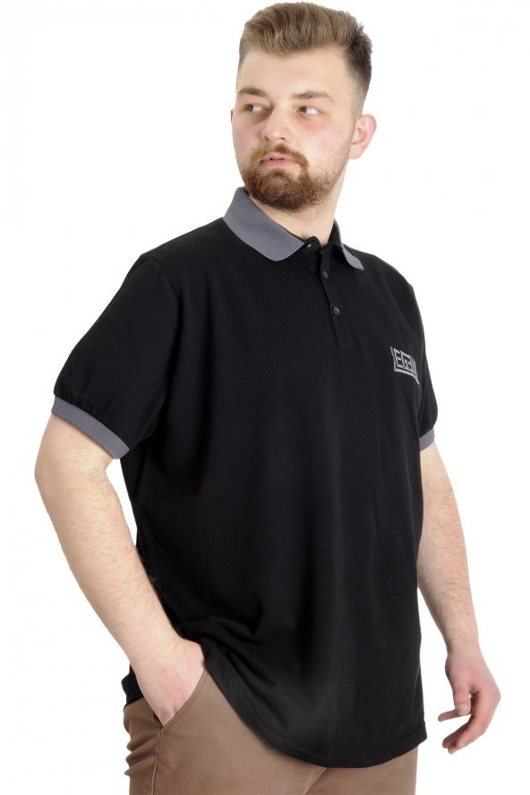 Mode XL Büyük Beden Erkek T-shirt Polo LEGEND 23347 Siyah - 3