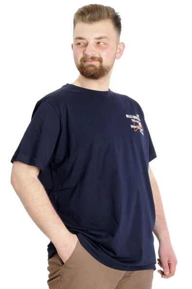 Mode XL Büyük Beden Erkek T-shirt CULTURE 23146 Lacivert - Resim 3