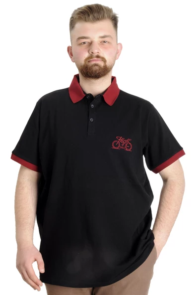 Mode XL Büyük Beden Erkek Polo T-shirt HIGH 23346 Siyah ürün görseli 1