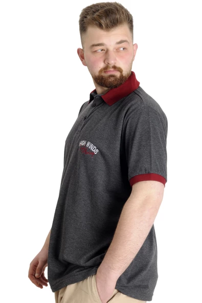 Mode XL Büyük Beden Erkek Polo T-shirt SAILING 23344 Antramelanj - Resim 2