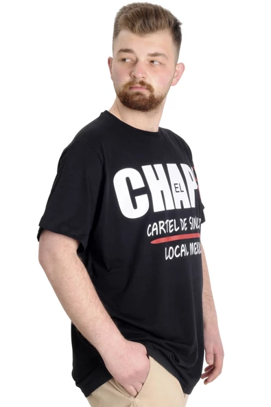 Mode XL Büyük Beden Erkek T-shirt EL CHAPO 23154 Siyah - 2