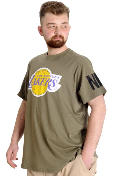 Mode XL Büyük Beden Erkek Baskılı T-shirt 23156 Haki - Resim 2