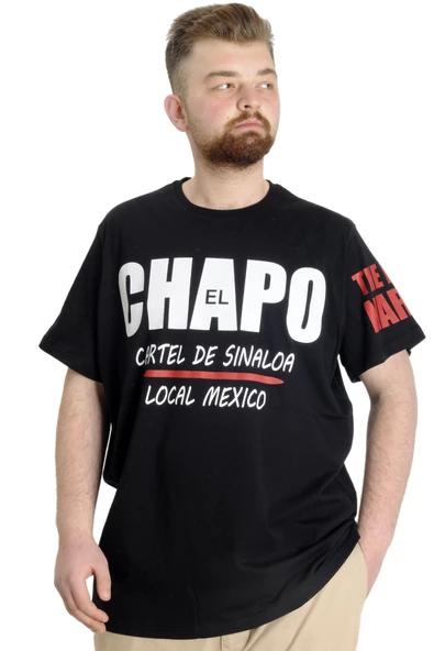 Mode XL Büyük Beden Erkek T-shirt EL CHAPO 23154 Siyah