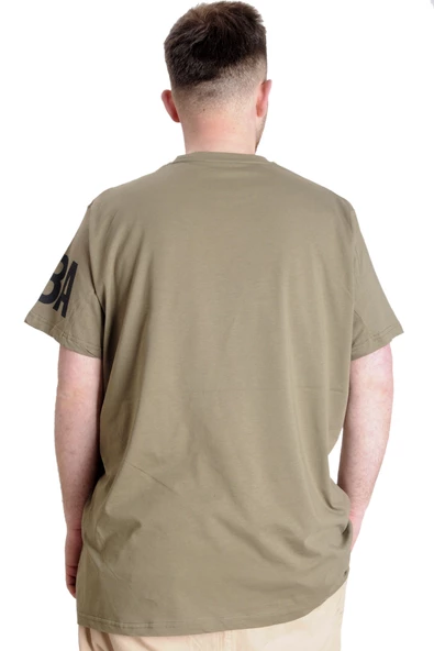Mode XL Büyük Beden Erkek Baskılı T-shirt 23156 Haki - Resim 4