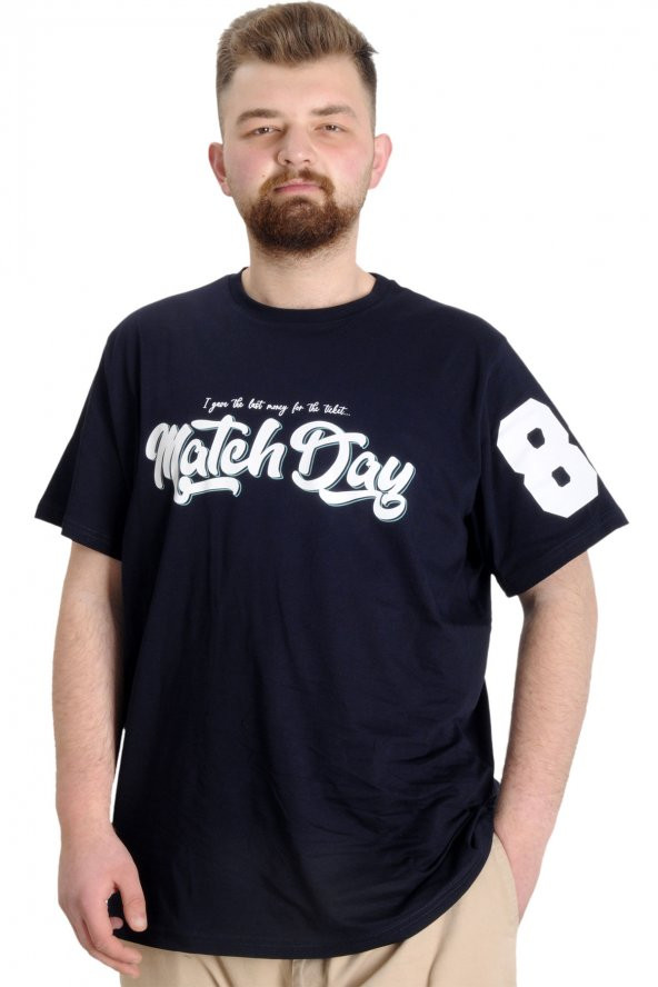 Mode XL Büyük Beden Erkek T-shirt MATCH DAY 23155 Lacivert