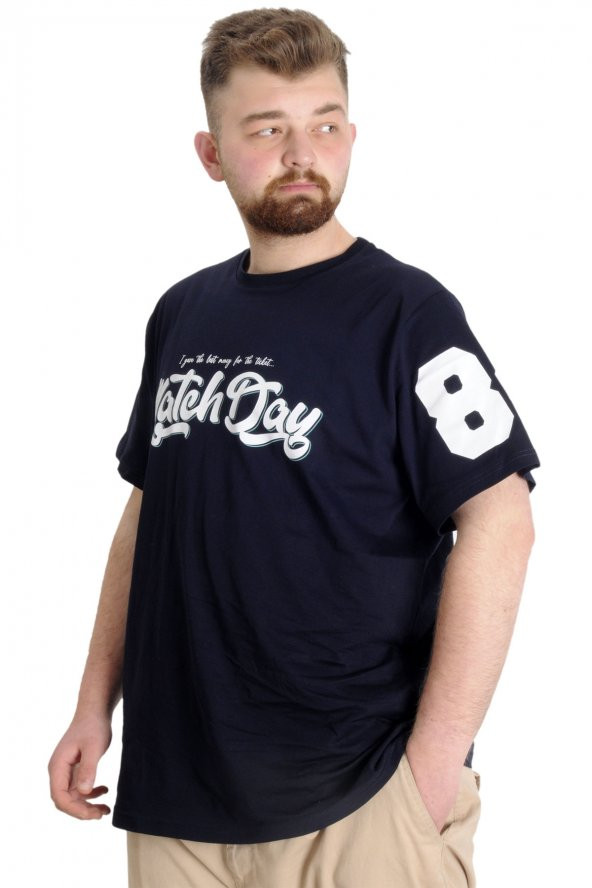 Mode XL Büyük Beden Erkek T-shirt MATCH DAY 23155 Lacivert - 2