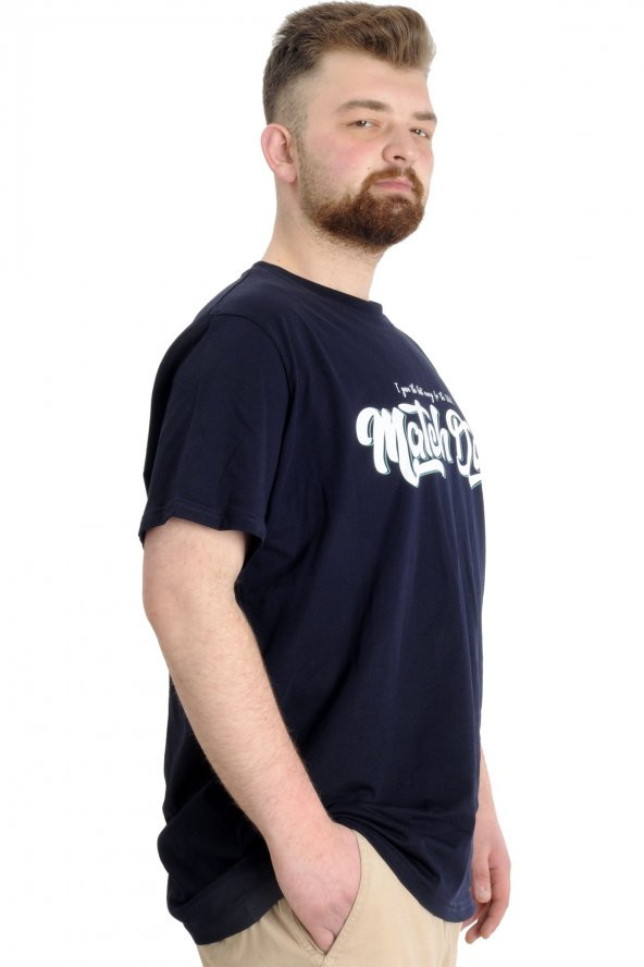 Mode XL Büyük Beden Erkek T-shirt MATCH DAY 23155 Lacivert - 3