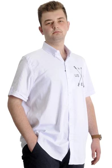 Mode XL Erkek Büyük Beden Gabardin Gömlek HUSTLE 23306 Beyaz - Resim 2