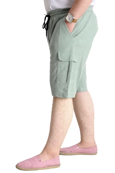 Mode XL Büyük Beden Erkek Şort Kargo Cep WAFFLE 23500 Çağla Yeşili - 2
