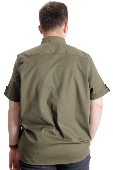 Mode XL Erkek Büyük Beden Gabardin Gömlek INTROVERT 23304 Haki - 4