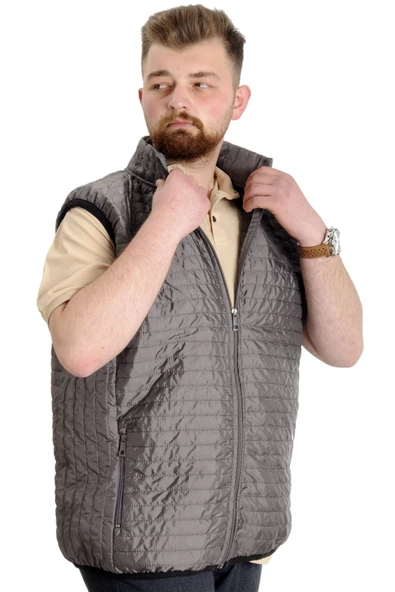 Mode XL Büyük Beden Erkek Yelek Kapitone Yakalı 22601 Antrasit - Resim 2