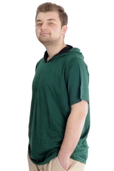 Mode XL Büyük Beden Oversize Tshirt Bisiklet Yaka Kapşon Basic 21115 Nefti - Resim 3