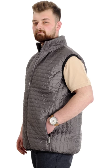 Mode XL Büyük Beden Erkek Yelek Kapitone Yakalı 22601 Antrasit - Resim 3