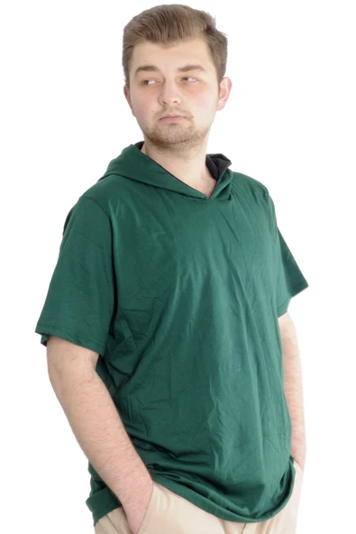 Mode XL Büyük Beden Oversize Tshirt Bisiklet Yaka Kapşon Basic 21115 Nefti - Resim 2