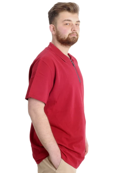 Mode XL T-shirt Polo Likralı Fermuarlı Yaka 21029 Bordo ürün görseli