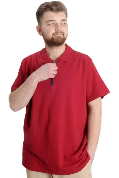 Mode XL T-shirt Polo Likralı Fermuarlı Yaka 21029 Bordo - Resim 2