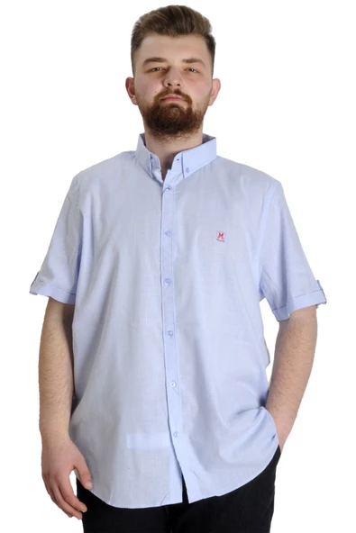 Mode XL Büyük Beden Erkek Keten Likralı Gömlek 20393 Açık Mavi ürün görseli