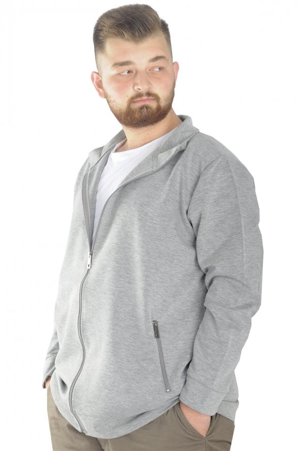 Mode XL Buyuk Beden Erkek Hırka Fermuarlı Stell Dik Yaka 20571 Gri - 2