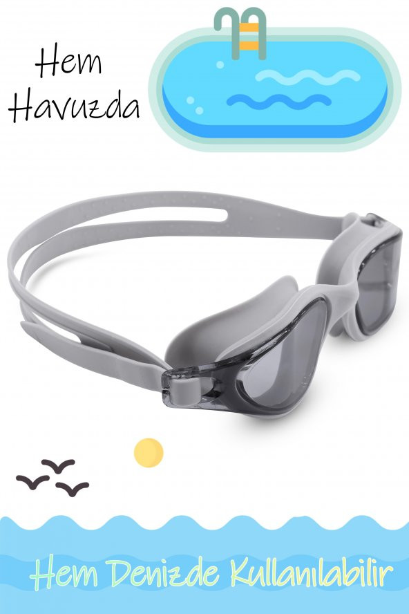 Swimmer PRO Buğu Yapmaz Antifog Yüzücü Gözlüğü Bone SET UV Korumalı Yüzme Havuz Deniz Gözlük Gri - 4