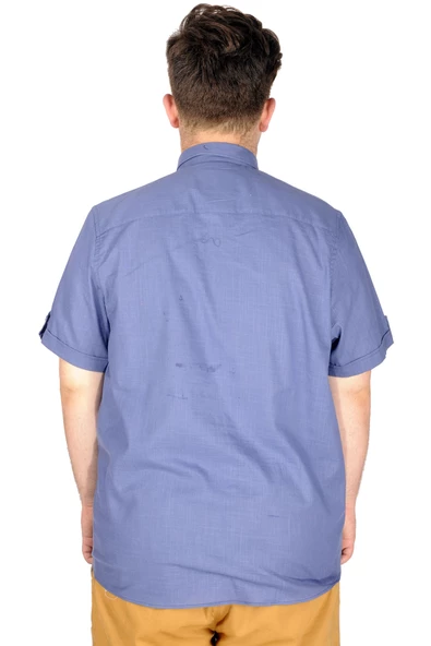 Mode XL Büyük Beden Keten Likralı Gömlek Cepli 20389 - Resim 8