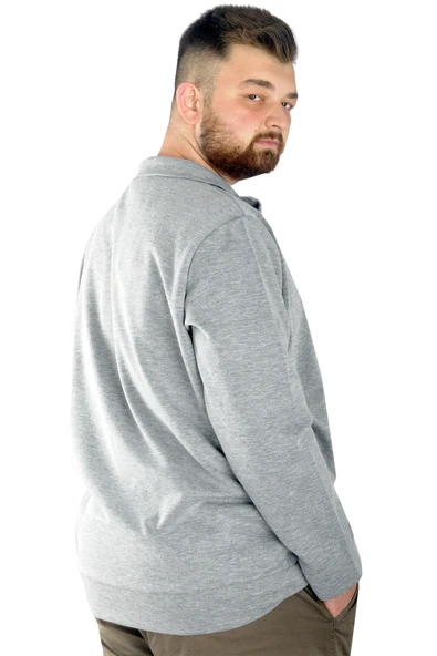 Mode XL Buyuk Beden Erkek Hırka Fermuarlı Stell Dik Yaka 20571 Gri - 8