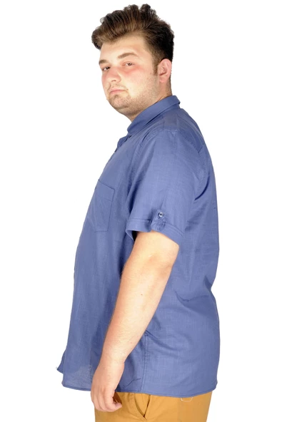 Mode XL Büyük Beden Keten Likralı Gömlek Cepli 20389 - Resim 2