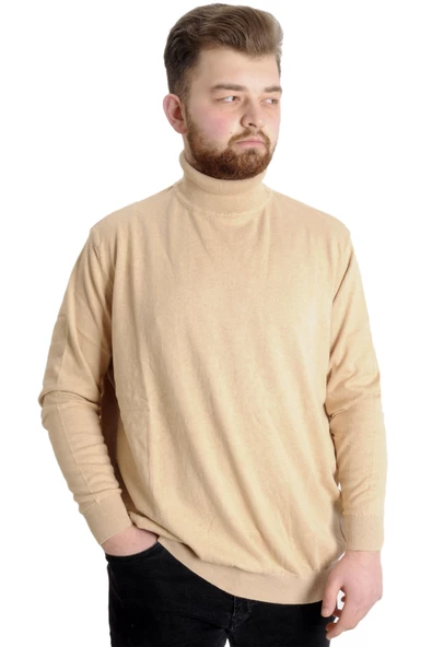 Mode XL Büyük Beden Erkek Kazak Balıkçı Yaka 22205 Bej - 3