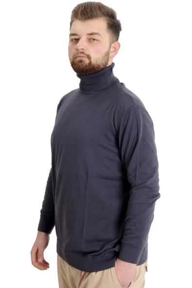 Mode XL Büyük Beden Erkek Kazak Balıkçı Yaka 22205 Fume - 3