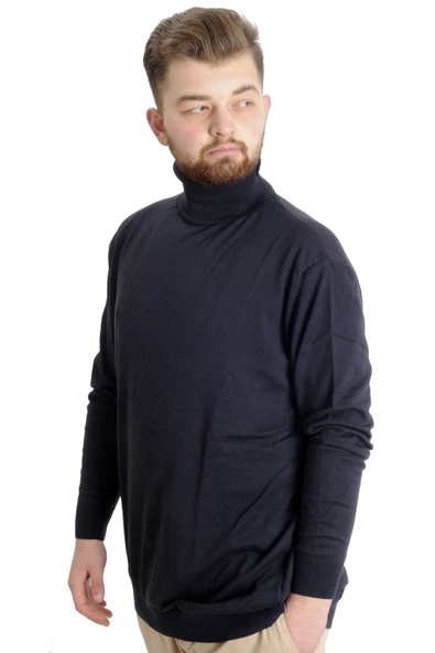 Mode XL Büyük Beden Erkek Kazak Balıkçı Yaka 22205 Koyu Lacivert - 2