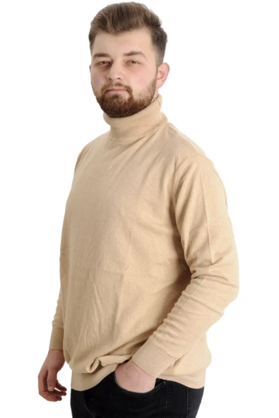 Mode XL Büyük Beden Erkek Kazak Balıkçı Yaka 22205 Bej - 2