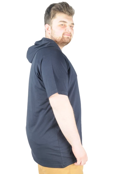Mode XL Büyük Beden Tshirt Kapşonlu DBCA 22119 Lacivert - 2