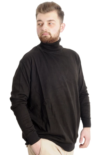 Mode XL Büyük Beden Erkek Kazak Balıkçı Yaka 22205 Kahverengi - 2