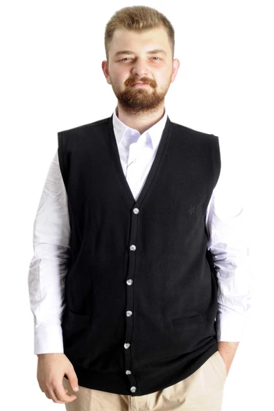 Mode XL Büyük Beden Erkek Yelek Pıtırcık Selanik Düğmeli 20545 Siyah - Resim 8