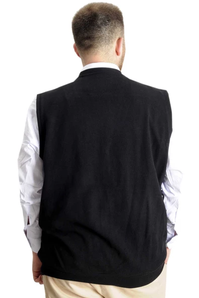Mode XL Büyük Beden Erkek Yelek Pıtırcık Selanik Düğmeli 20545 Siyah - Resim 11